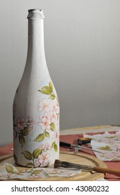 Bottle Decorated By Decoupage And Tools