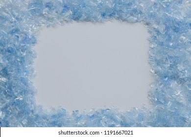 Bottle Flake,PET Bottle Flake,Plastic Bottle Crushed,Small Pieces Of Cut Blue Plastic Bottles Frame With Space At Center