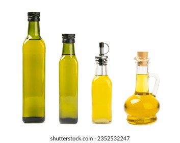 Bottle of fresh olive oil and olives with leaves isolated on white background. Fragrant cooking oil. Delicious olive oil in a glass bottle. Cooking. Salad dressing. - Powered by Shutterstock