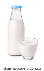 Bottle And Glass Of Milk Isolated On White