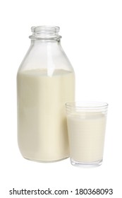 Bottle And Glass Of Milk On White Background