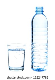 Bottle And Glass With Water On White Background.