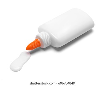Bottle of Glue Spilling Isolated on White Background. - Shutterstock ID 696784849