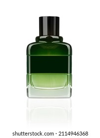 Bottle green  color of perfume isolated of white background