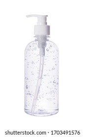 Bottle Of Instant Antiseptic Hand Sanitizer Transparent Gel Isolated On White Background,