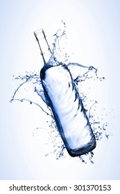 Bottle With Liquid Splash On White Background