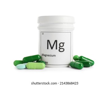 Bottle With Magnesium Pills On White Background