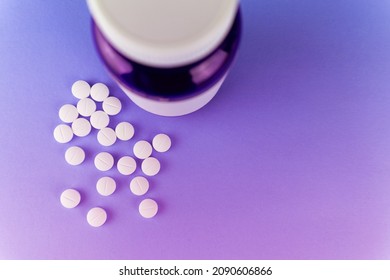 Bottle With Melatonin Pills, Food Supplements, Medicine