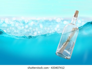 Bottle with a message in the water.