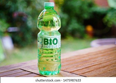 A Bottle Of Mineral Water In Biodegradable And Compostable Material, Circular Economy. 
Cuneo, Italy - August 2019