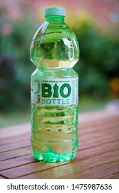 A Bottle Of Mineral Water In Biodegradable And Compostable Material, Circular Economy. 
Cuneo, Italy - August 2019