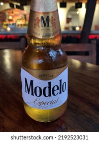 Bottle Of Modelo Especial Lager On A Table In A Bar. Tulum, Mexico. August 10th 2022
