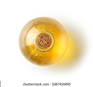 Bottle Of Oil Isolated On White Background, Top View