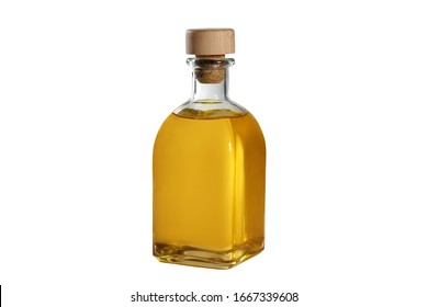 Bottle of oil isolated on a white background. Close-up.