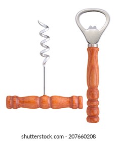 bottle opener and corkscrew with wooden handle  
