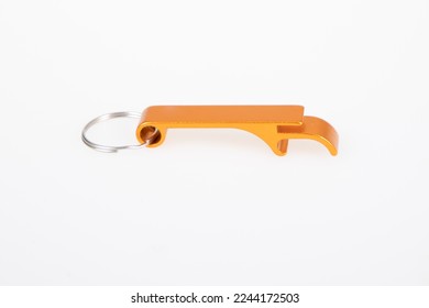 bottle opener key ring chain orange steel on white background