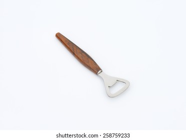 Bottle Opener With Wooden Handle On White Background