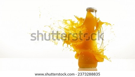 Bottle of Orange Exploding against White Background