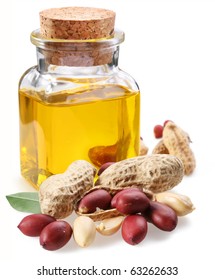 Bottle Of Peanut Oil With Nuts