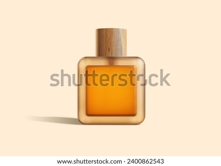 A Bottle of Perfume with wood cap. Modern 3D Minimal Luxury Parfum De Toilette Perfume Bottle