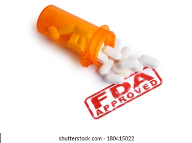 Bottle Of Pills And A FDA APPROVED Stamp