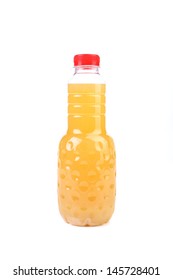 Bottle Of Pineapple Juice. Isolated On White