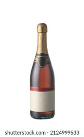 Bottle Of Pink Champagne. Isolated On A White Background.