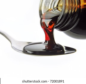 Bottle Pouring Cough Syrup Into A Spoon