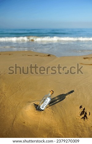 When? Bottle with a question inside found on the shore of the beach. Even when? When will it happen? Uncertainty concept