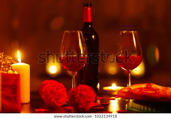 Bottle Red Wine Glasses Decorated Candles Stock Photo Edit Now