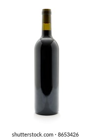 Bottle Of Red Wine Isolated On White Background With Clipping Path And No Label