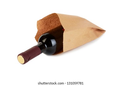 A Bottle Of Red Wine In Paper Bag