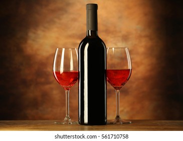 Bottle With Red Wine And Two Glasses