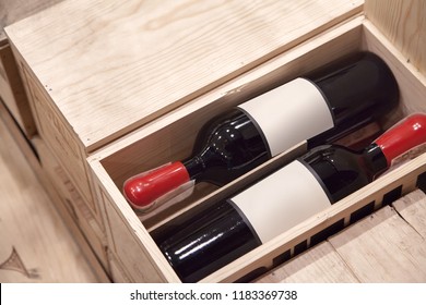 Bottle Of Red Wine In Wood Box