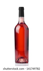 A Bottle Of Rose Wine Isolated Against A White Background