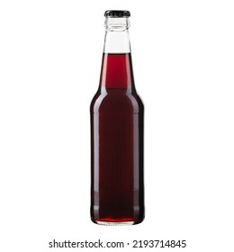 Bottle Of Soda. Glass Bottle Of Cold Brown Drink. Non Alcohol Soft Drink. Glass Bottle Without Label Good For Mockup. Caffeine Drink. High Quality And Resolution Photo. Isolated White Background