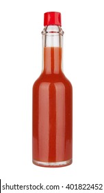 Flasche mit scharfem, rotem, heißem Sauce einzeln auf weißem Hintergrund
