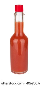 Bottle Of Spicy, Red Hot Sauce Isolated On White Background