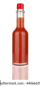 Bottle Of Spicy, Red Hot Sauce Isolated On White Background