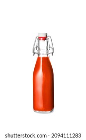 Bottle Of Tasty Tomato Juice On White Background