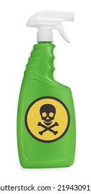 Bottle Of Toxic Household Chemical With Warning Sign Isolated On White