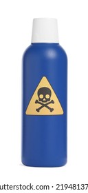 Bottle Of Toxic Household Chemical With Warning Sign Isolated On White