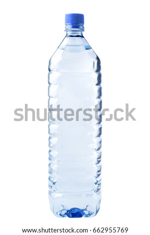 bottle transparent plastic, clipping path, disposable container on white background isolated