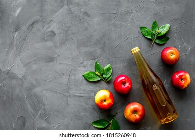 Bottle Of Vinegar With Red Apples. Top View, Copy Space