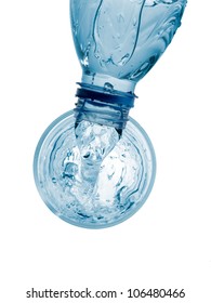 Bottle With Water Flow In A Glass Top View