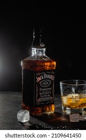 Bottle Of Whiskey Jack Daniels On A Dark Background