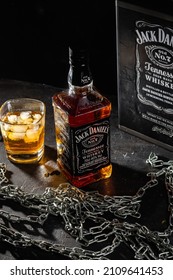 Bottle Of Whiskey Jack Daniels On A Dark Background