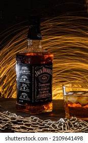 Bottle Of Whiskey Jack Daniels On A Dark Background