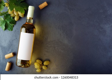 Bottle Of White Wine With Label..Top View.	
