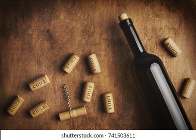 Bottle Of Wine With Wine Corks Around. The Inscription 